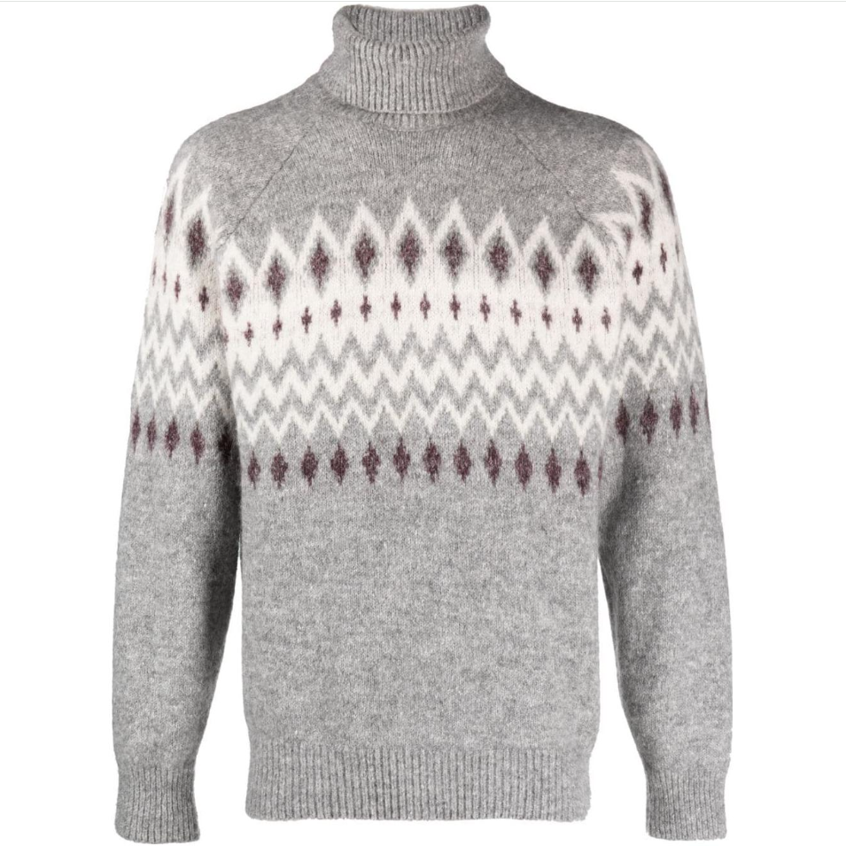 Brunello Cucinelli SS23 Patterned High-Neck Knit Sweater Men’s Light Grey MSO504303-COV14