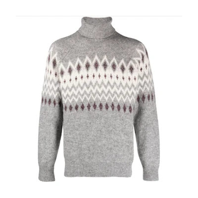 Brunello Cucinelli SS23 Patterned High-Neck Knit Sweater Men’s Light Grey MSO504303-COV14
