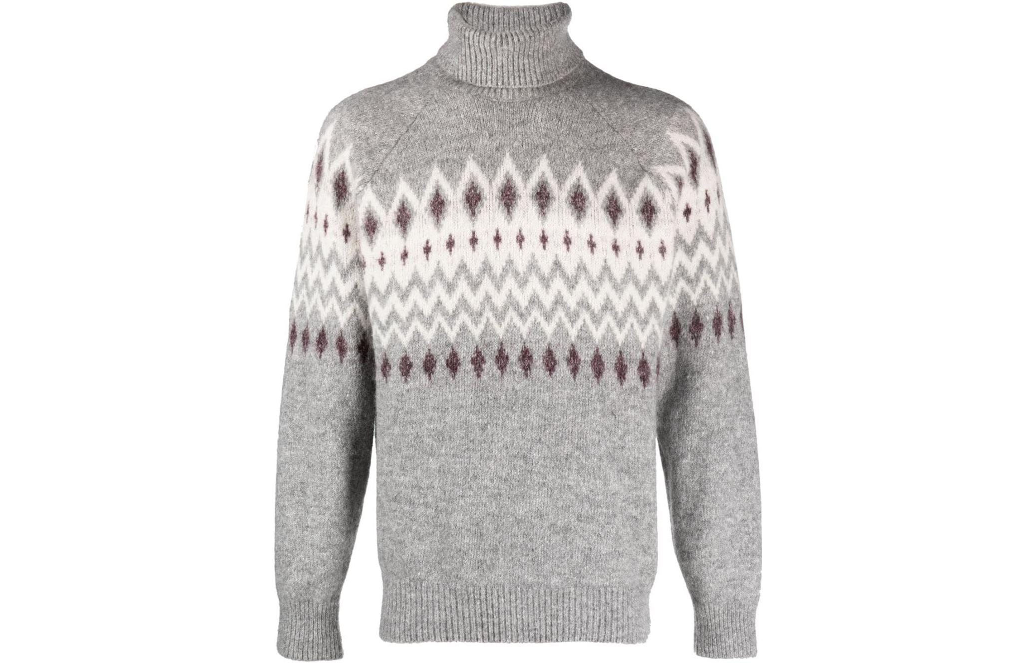 Brunello Cucinelli SS23 Patterned High-Neck Knit Sweater Men’s Light Grey MSO504303-COV14 圖 2