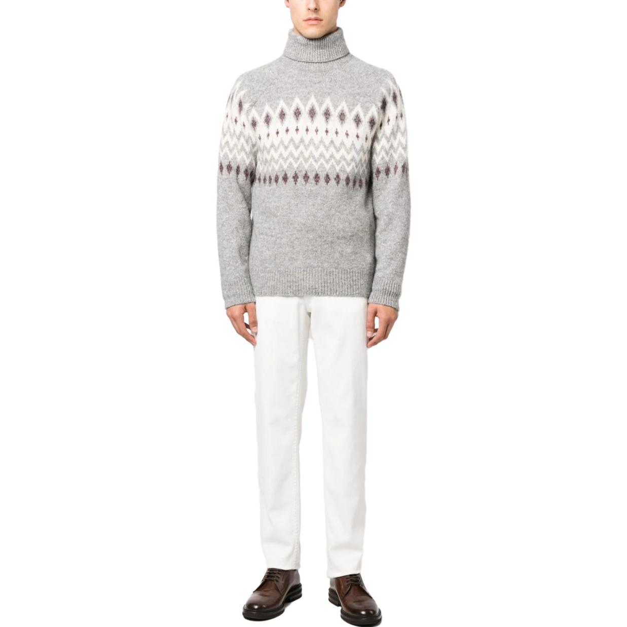 Brunello Cucinelli SS23 Patterned High-Neck Knit Sweater Men’s Light Grey MSO504303-COV14 圖 3