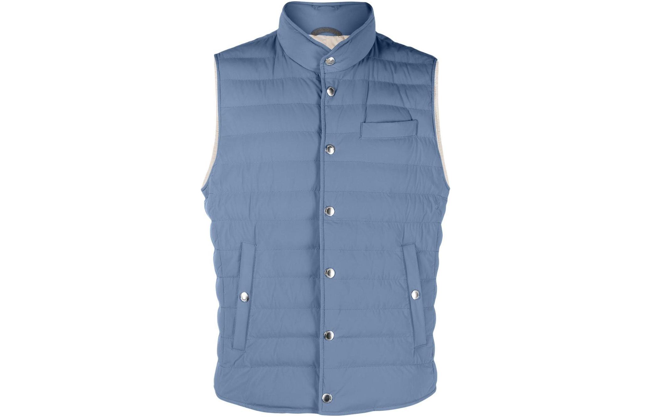 Brunello Cucinelli SS23 Quilted Stand Collar Button-Front Vest Light Blue . MM4031711-CTM09