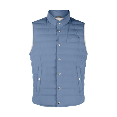 Brunello Cucinelli SS23 Quilted Stand Collar Button-Front Vest Light Blue . MM4031711-CTM09