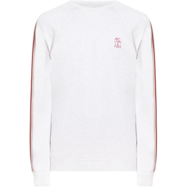 Brunello Cucinelli SS23 Side Striped Logo Embroidered Crewneck Sweatshirt Bone White M0T359296G-CWH18