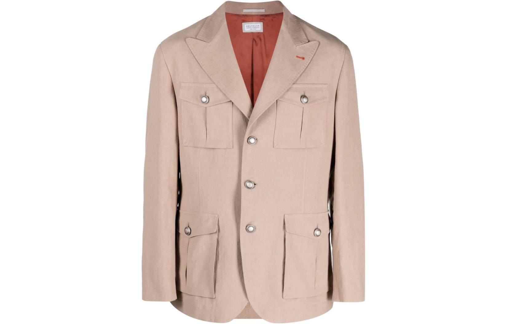 Brunello Cucinelli SS23 Single-Breasted Khaki Long-Sleeve Jacket MP4316261D-C754