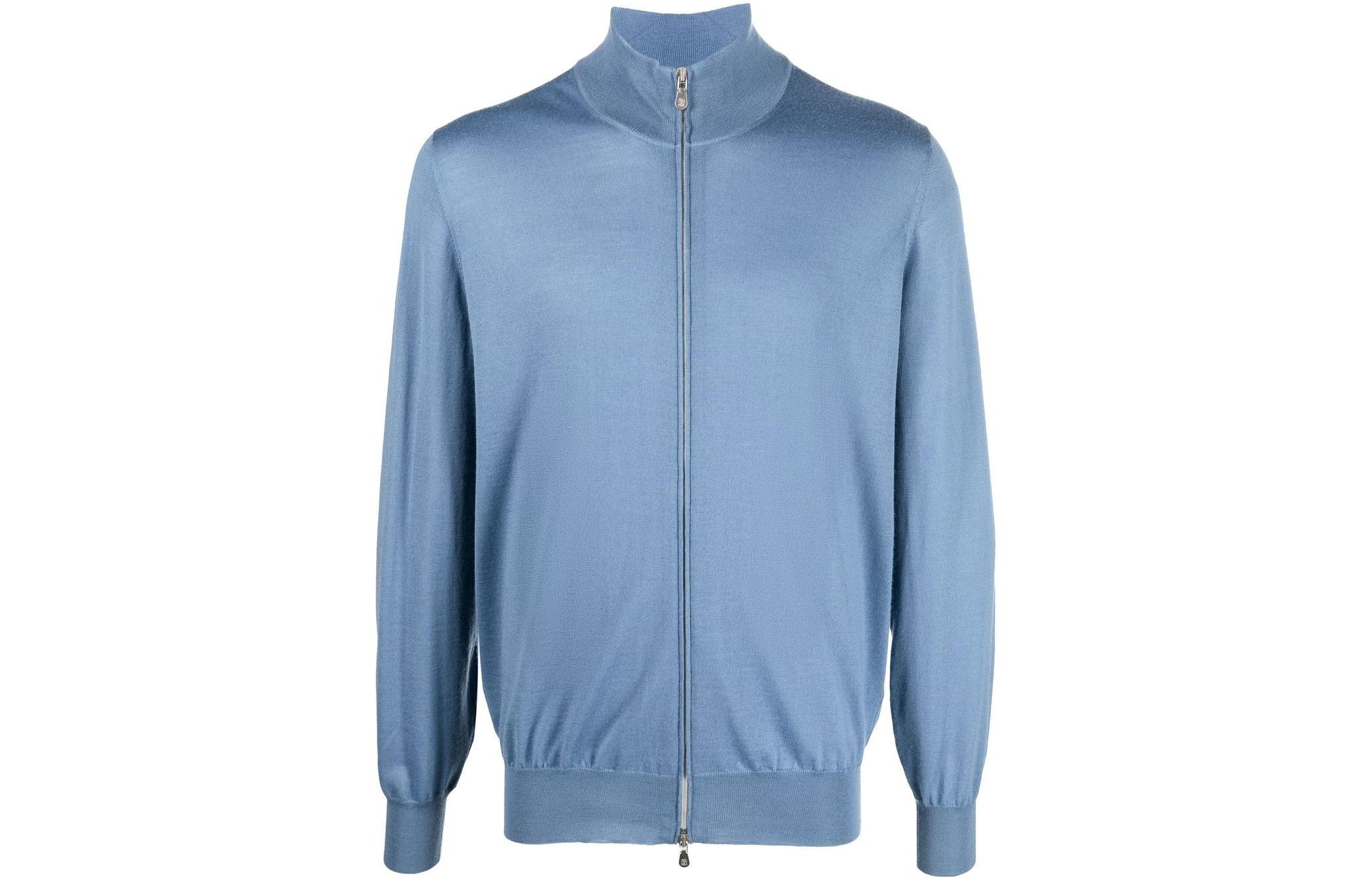 Brunello Cucinelli SS23 Sky Blue Solid Zip Jacket M2400106-CCT72