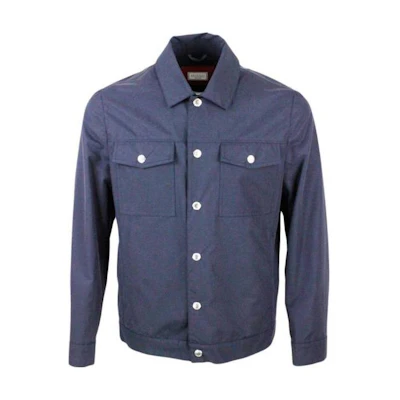 Brunello Cucinelli SS23 Solid Collar Shirt Jacket Men’s Blue MQ4206169-C5485