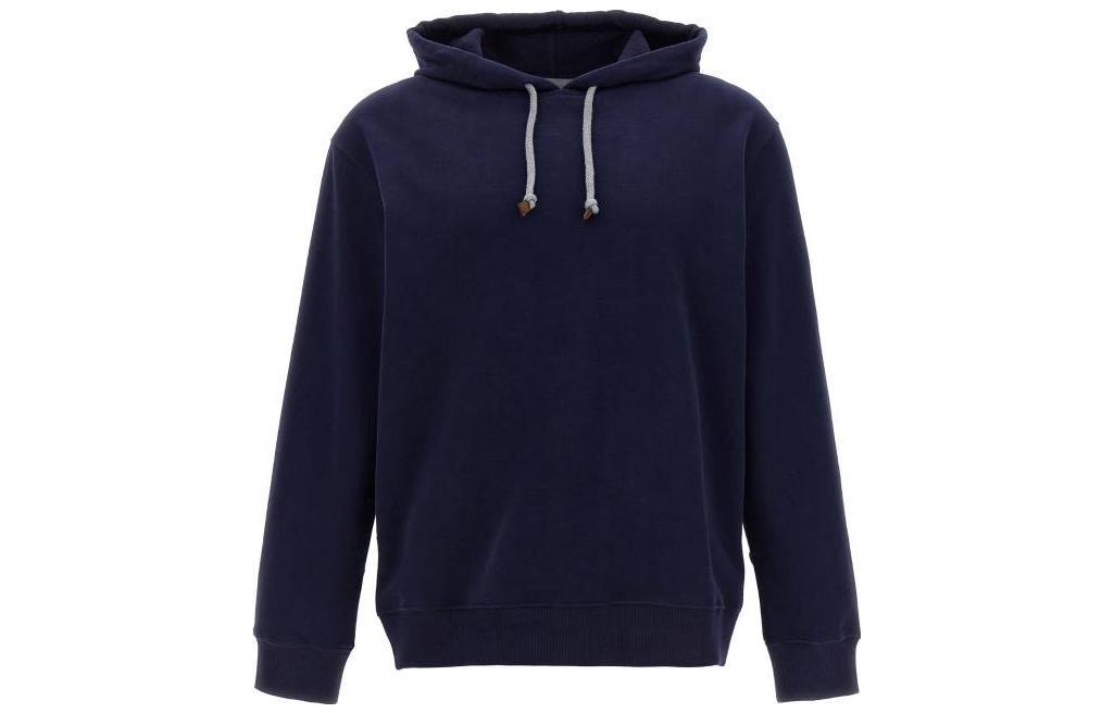 Brunello Cucinelli SS23 Solid Color Blue Hooded Long-Sleeve Sweatshirt MTU149021G-C6134