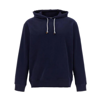 Brunello Cucinelli SS23 Solid Color Blue Hooded Long-Sleeve Sweatshirt MTU149021G-C6134