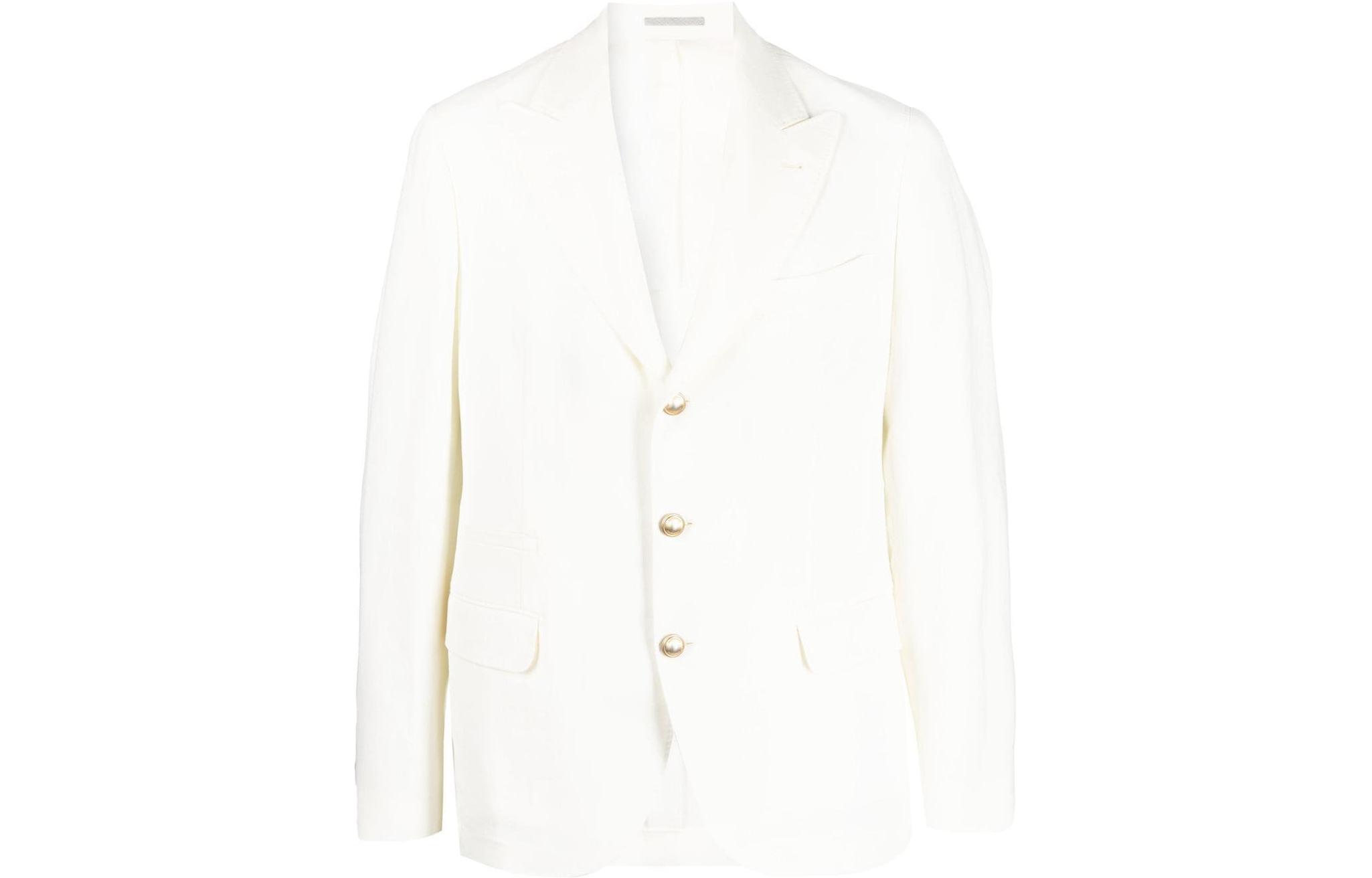 Brunello Cucinelli SS23 Solid Color Single-Breasted Blazer Jacket Beige Mens MW4317BFDE-C802