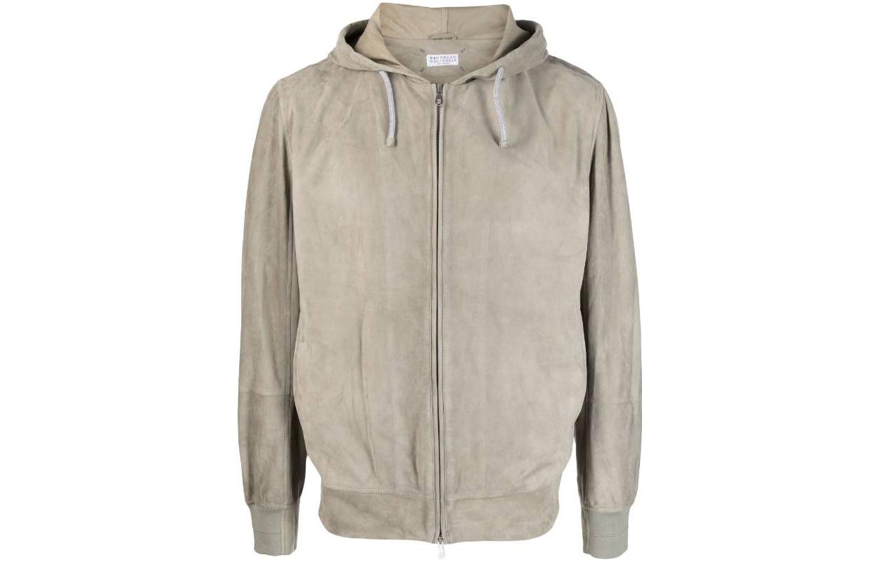 Brunello Cucinelli SS23 Solid Color Zip-Up Hooded Jacket Khaki MPCLN1915-C6928