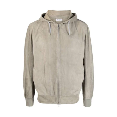 Brunello Cucinelli SS23 Solid Color Zip-Up Hooded Jacket Khaki MPCLN1915-C6928