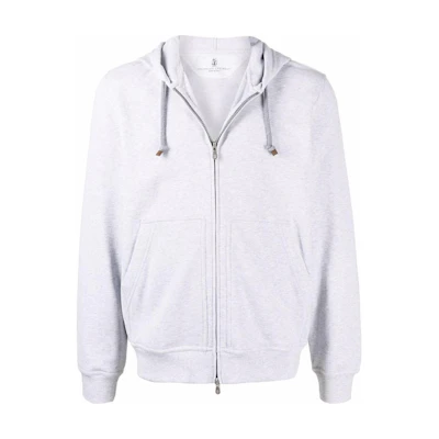 Brunello Cucinelli SS23 Solid Color Zip-Up Hoodie - Gray MTU149069G-C8080