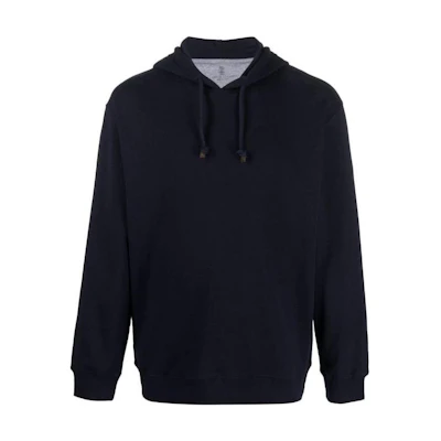 Brunello Cucinelli SS23 Solid Drawstring Hoodie Blue Pullover M0T353450-C6134