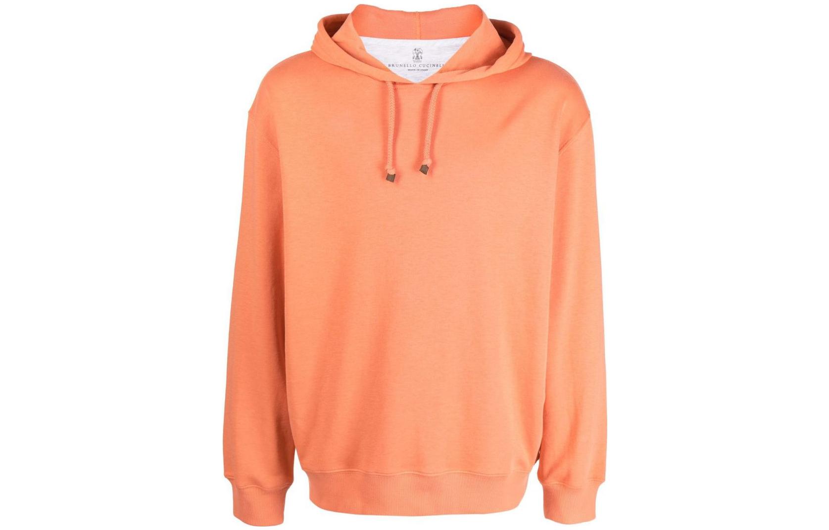 Brunello Cucinelli SS23 Solid Drawstring Pullover Hoodie Men’s Carrot Orange M0T353450-C9672