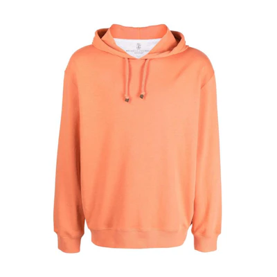 Brunello Cucinelli SS23 Solid Drawstring Pullover Hoodie Men’s Carrot Orange M0T353450-C9672