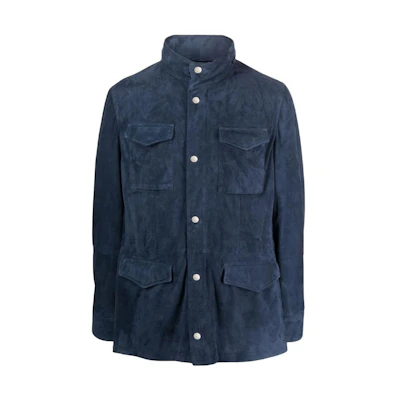 Brunello Cucinelli SS23 Solid Midnight Blue Hooded Velvet Jacket MOPCF1931-C8407
