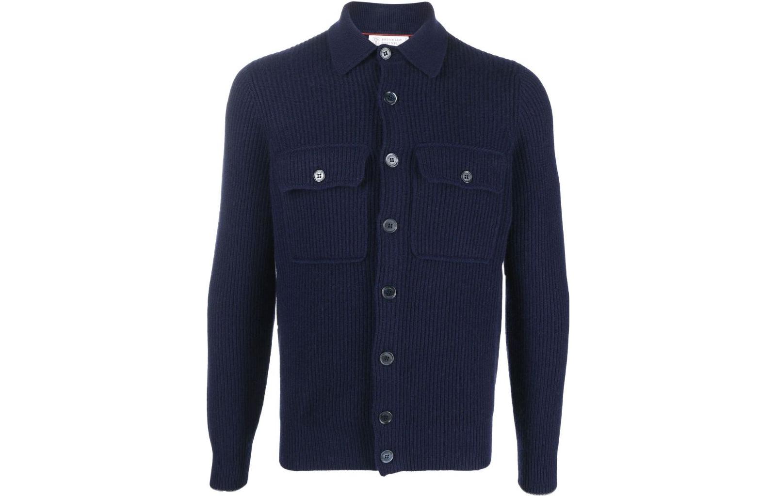 Brunello Cucinelli SS23 Solid Navy Blue Wool Knit Blazer Jacket M22704906-CA058