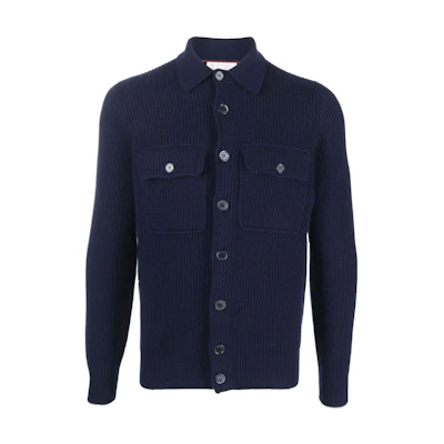 Brunello Cucinelli SS23 Solid Navy Blue Wool Knit Blazer Jacket M22704906-CA058