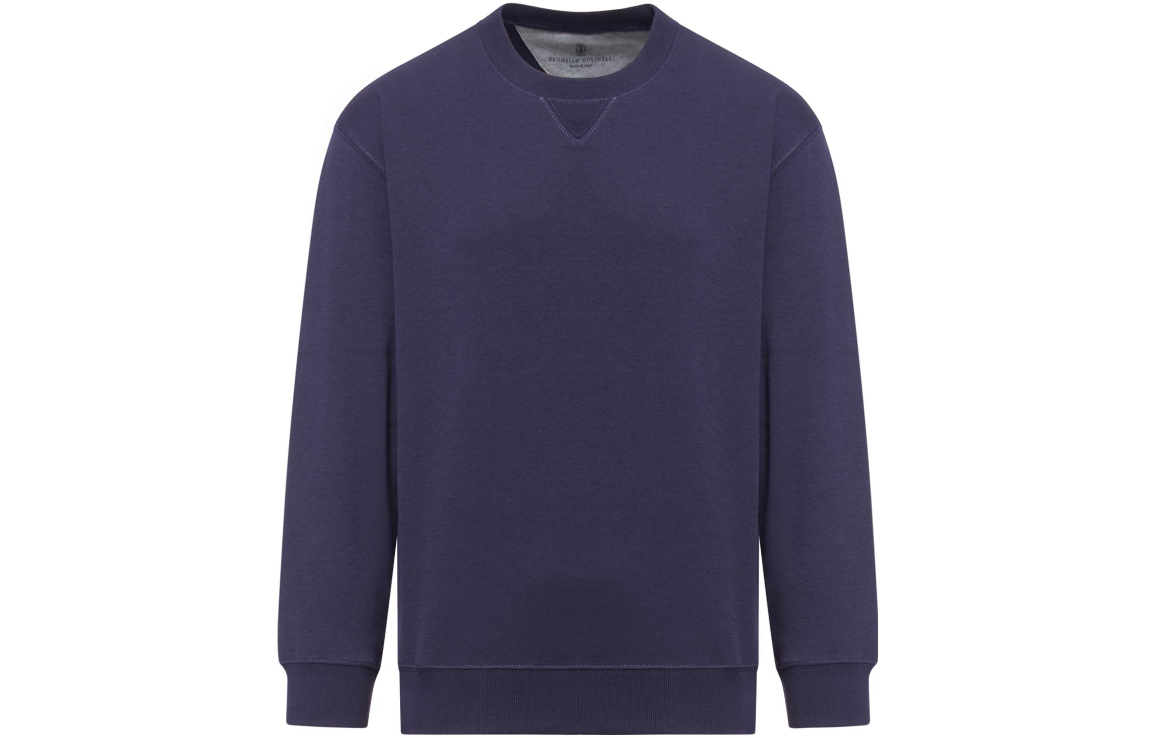 Brunello Cucinelli SS23 Solid Navy Pullover Crewneck Sweatshirt M0T359011G-C6134