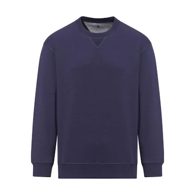 Brunello Cucinelli SS23 Solid Navy Pullover Crewneck Sweatshirt M0T359011G-C6134