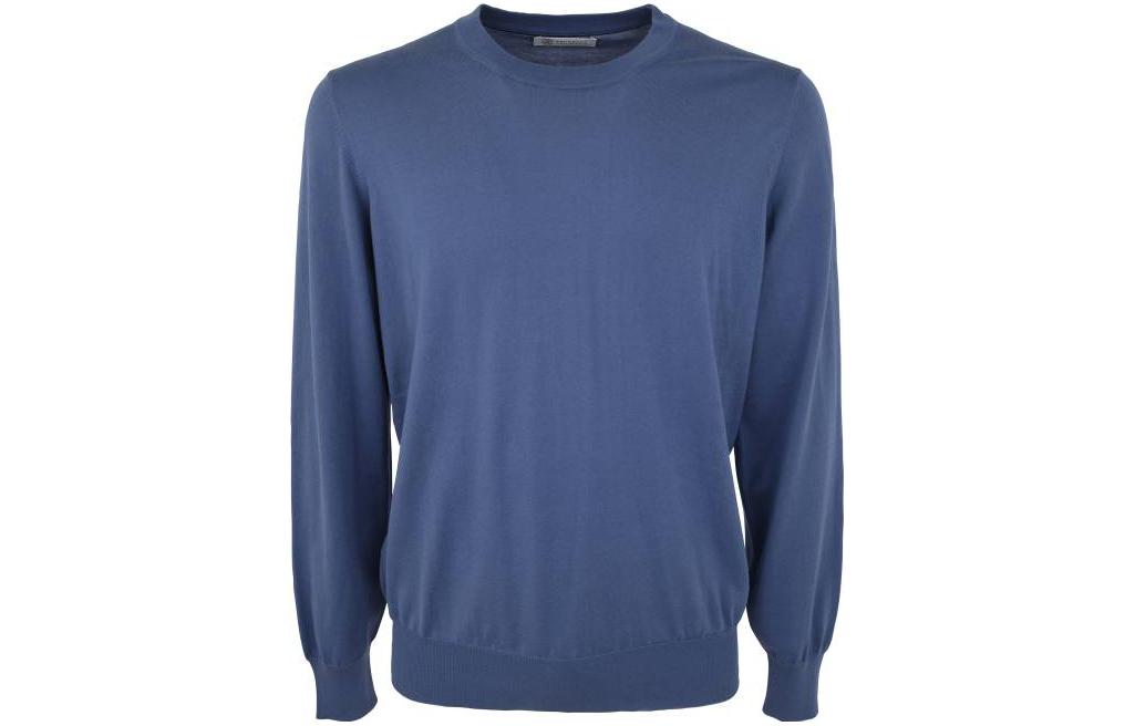 Brunello Cucinelli SS23 Solid Ribbed Crewneck Sweatshirt Men’s Navy Blue M2900100092-CCT72