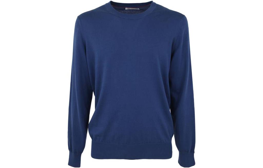 Brunello Cucinelli SS23 Solid Ribbed Crewneck Sweatshirt Men’s Blue M2900100092-CIM70