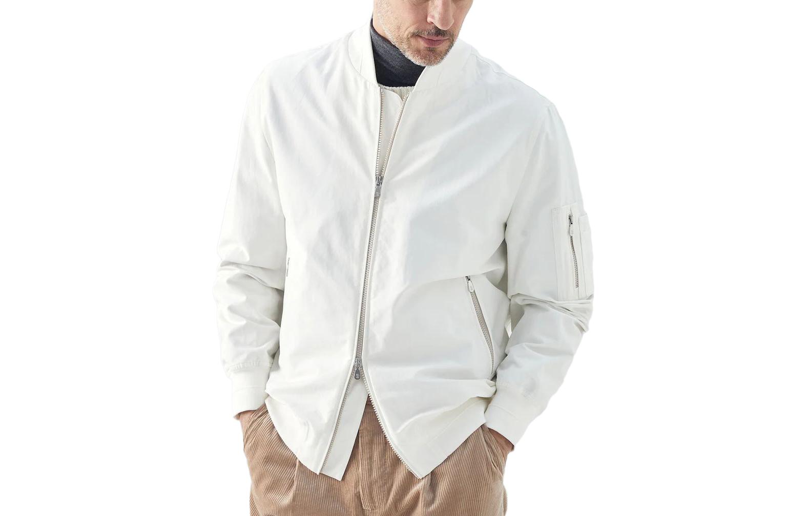 Brunello Cucinelli SS23 Solid Zip-Up Bomber Jacket Grey White Menswear 23MY4196882-CJY34