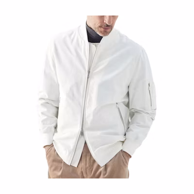 Brunello Cucinelli SS23 Solid Zip-Up Bomber Jacket Grey White Menswear 23MY4196882-CJY34