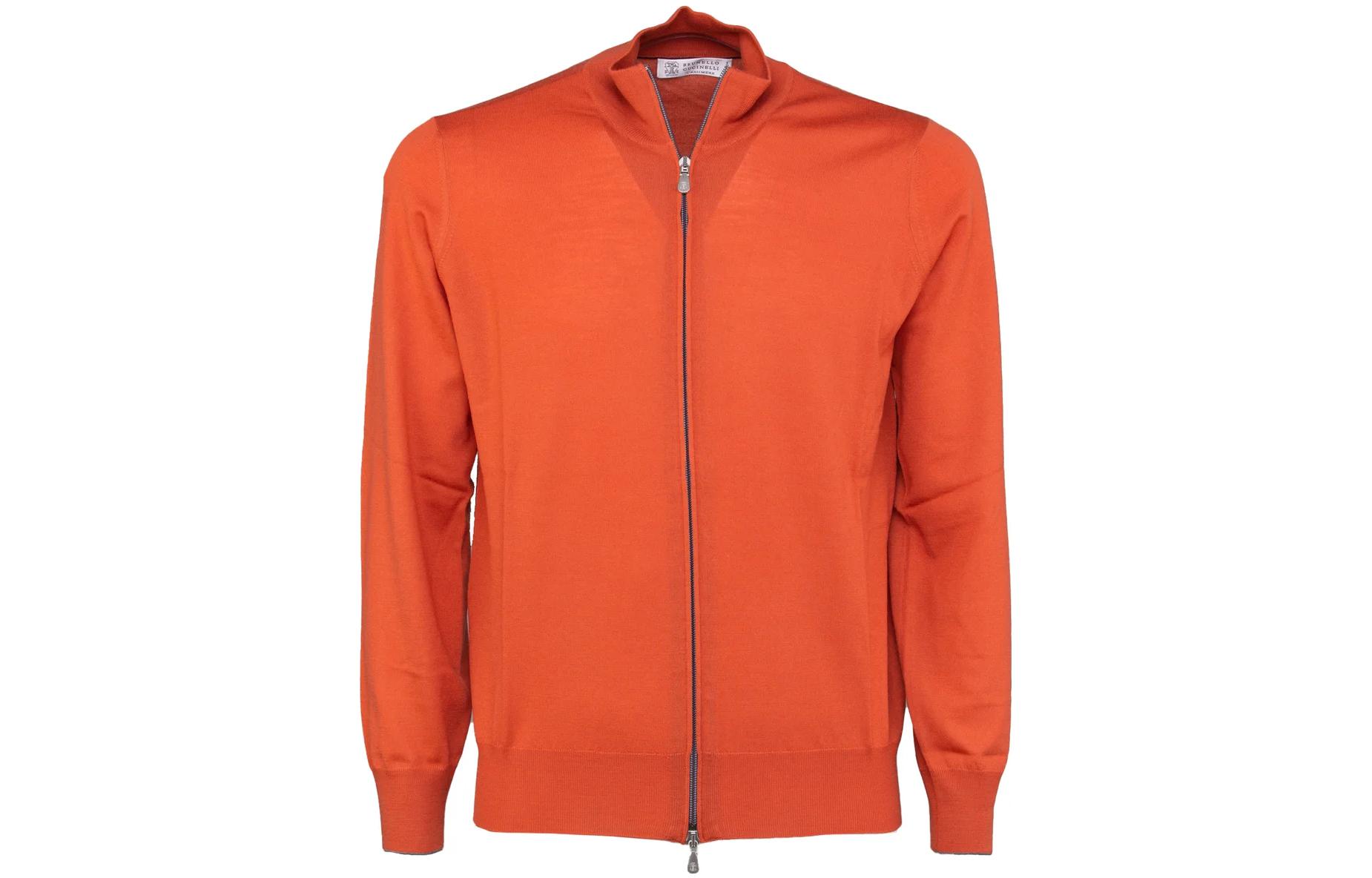 Brunello Cucinelli SS23 Solid Zip-Up Stand Collar Jacket Orange () M2400106-CU350