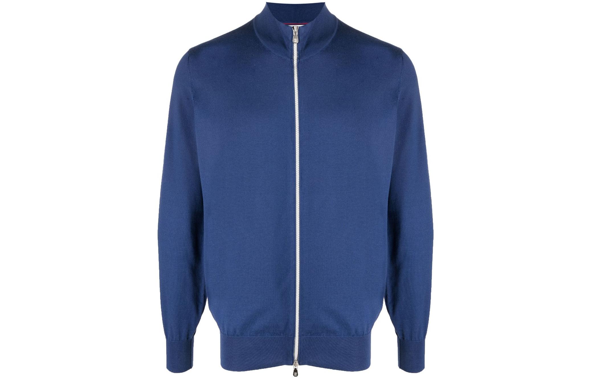 Brunello Cucinelli SS23 Solid Zip Bomber Jacket in Cobalt Blue M2900106-CIM70