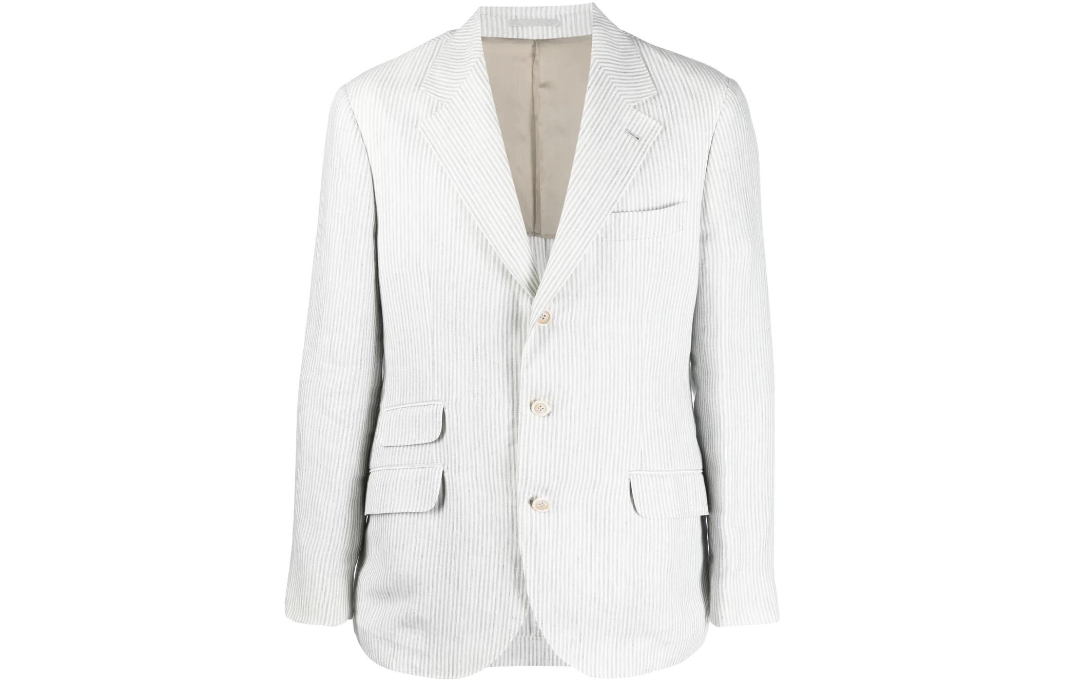 Brunello Cucinelli SS23 Striped Single-Breasted Blazer Light Grey  Jacket MS4477BWD-C091
