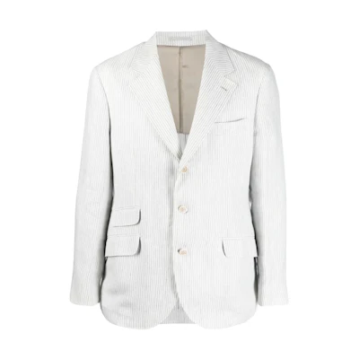 Brunello Cucinelli SS23 Striped Single-Breasted Blazer Light Grey Jacket MS4477BWD-C091