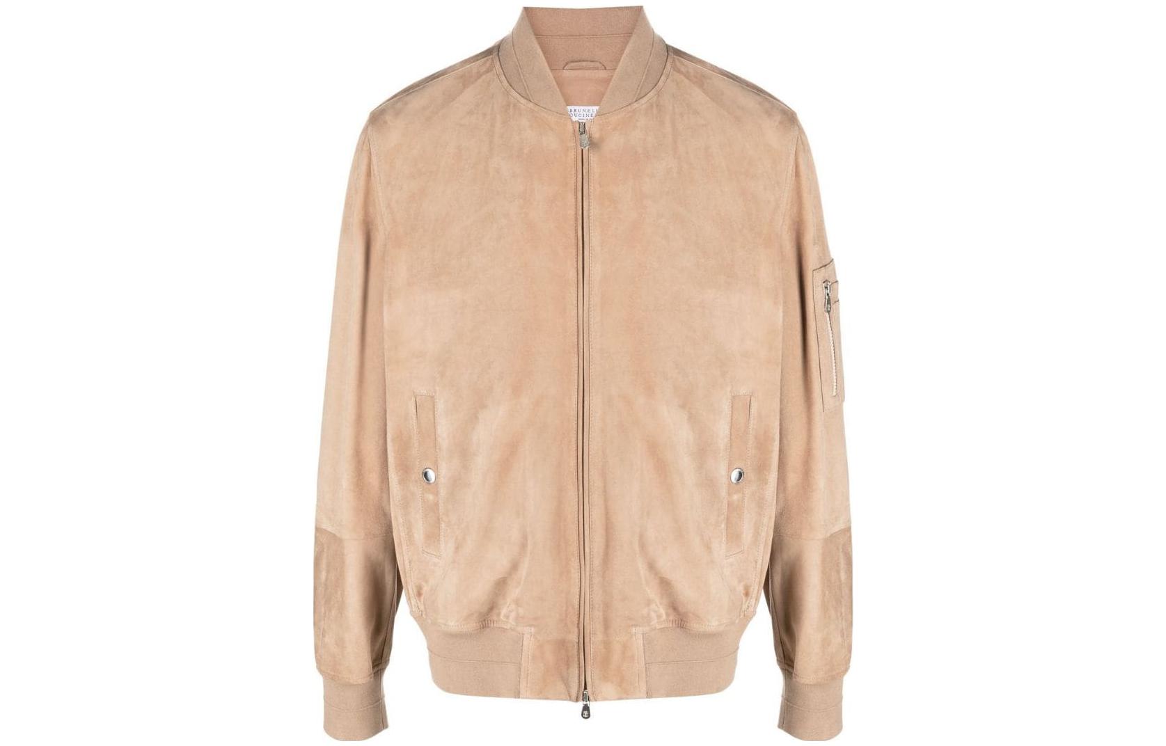 Brunello Cucinelli SS23 Suede Zip Bomber Jacket Khaki - MPCLN1916-C8408