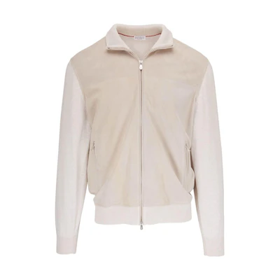 Brunello Cucinelli SS23 Suede Zip Jacket Light Beige MPCLL1935-CRU60