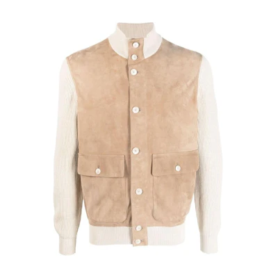 Brunello Cucinelli SS23 Two-Tone Button-Up Pocket Jacket Men’s Tobacco Brown MPCLL1927CBH28