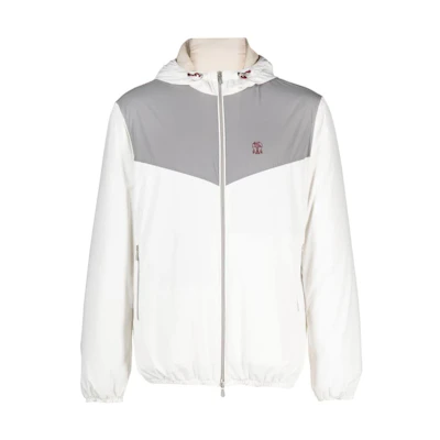 Brunello Cucinelli SS23 White Patchwork Hooded Casual Jacket MM4037430G-CDV30