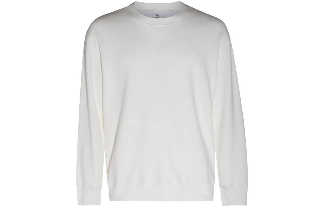 Brunello Cucinelli SS23 White Solid Crewneck Pullover Sweatshirt Men’s M0T359011G-C7220