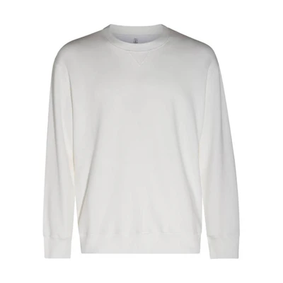 Brunello Cucinelli SS23 White Solid Crewneck Pullover Sweatshirt Men’s M0T359011G-C7220
