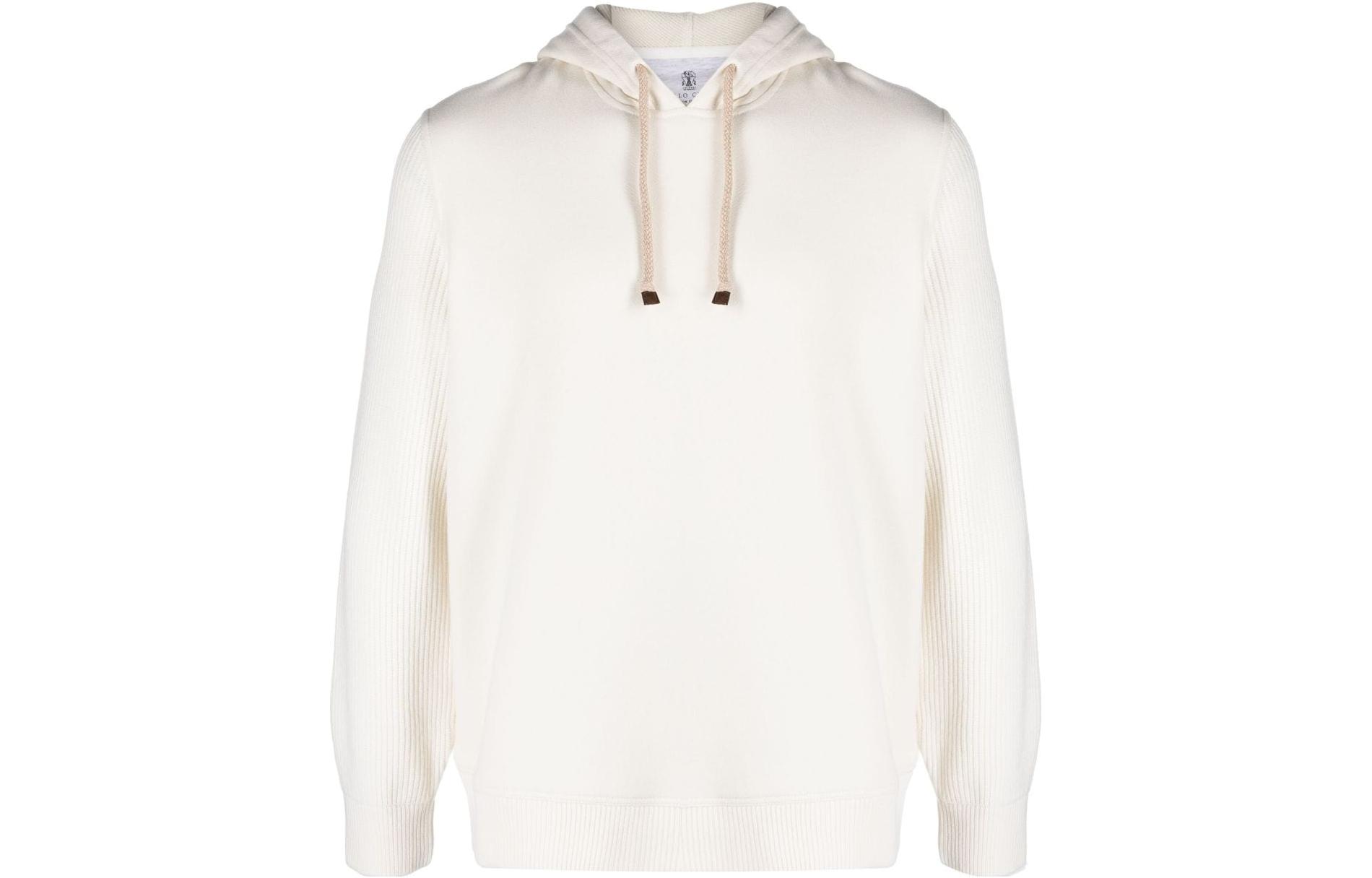 Brunello Cucinelli SS23 White Solid Pullover Hoodie Long Sleeve MTU239051G-C2723