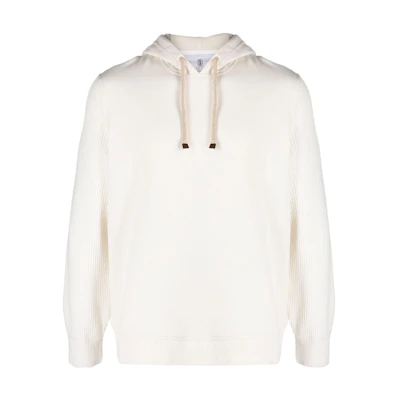Brunello Cucinelli SS23 White Solid Pullover Hoodie Long Sleeve MTU239051G-C2723