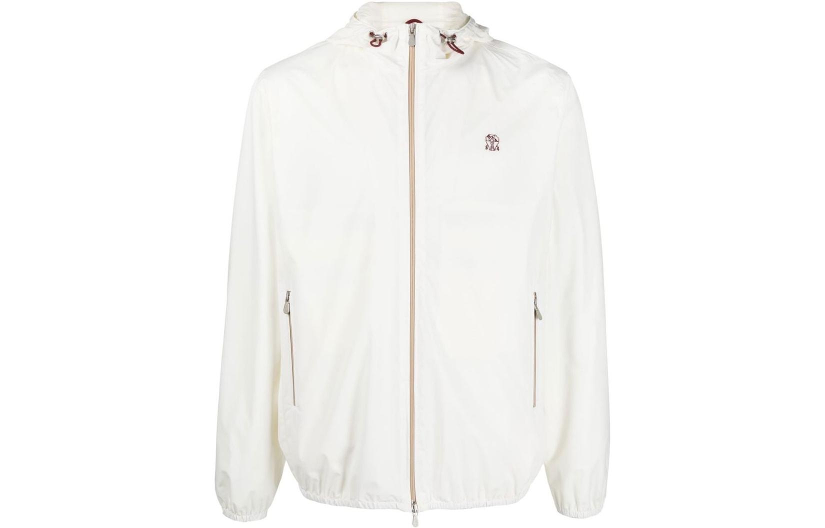 Brunello Cucinelli SS23 White Waterproof Logo Embroidered Jacket Men’s MM40A7439G-CIM23