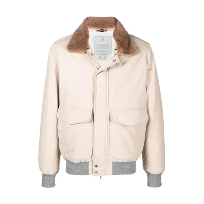 Brunello Cucinelli SS23 Zip-Up Patchwork Jacket Light Beige MQ4206476-CFL20