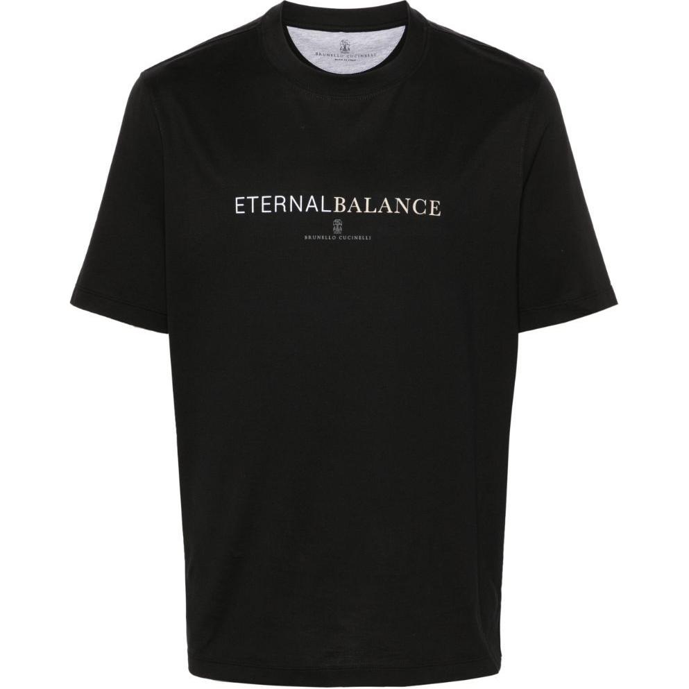 Brunello Cucinelli SS24  Black Crewneck Tee with Logo Print. M0B138433-CEB16