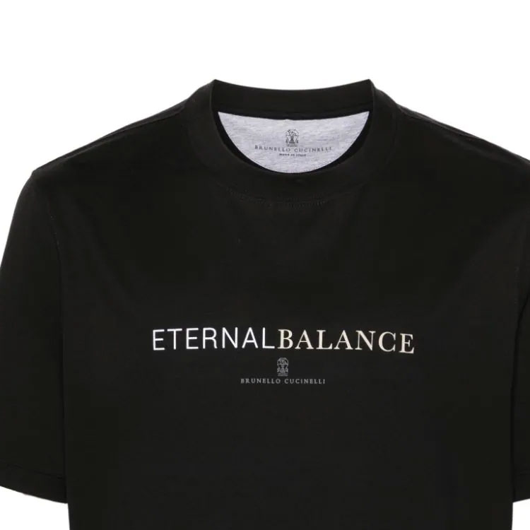 Sizing Brunello Cucinelli SS24 黑色圓領印花Logo短袖上衣 M0B138433-CEB16