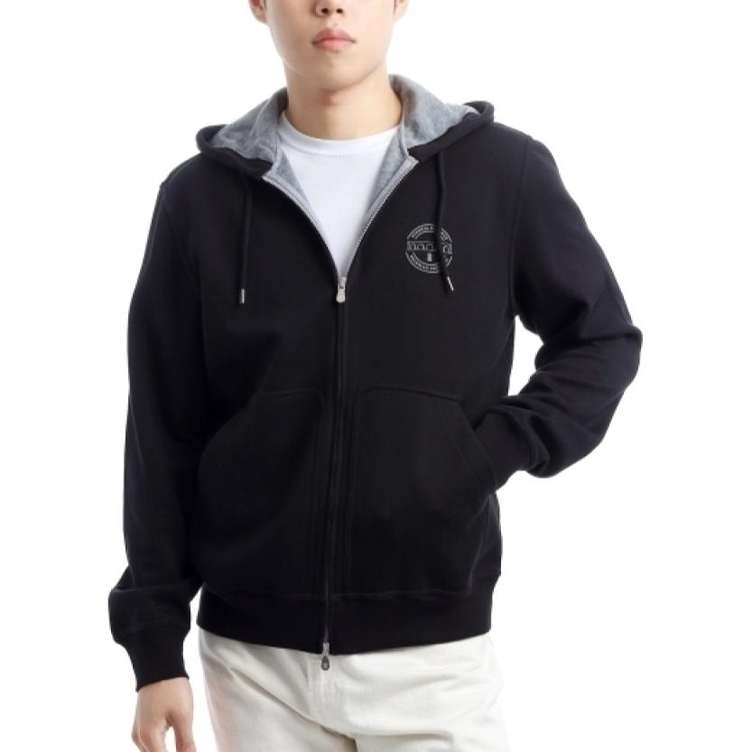 Brunello Cucinelli SS24  Black Logo Print Hooded Zip Hoodie. MM8319047G-CSQ44