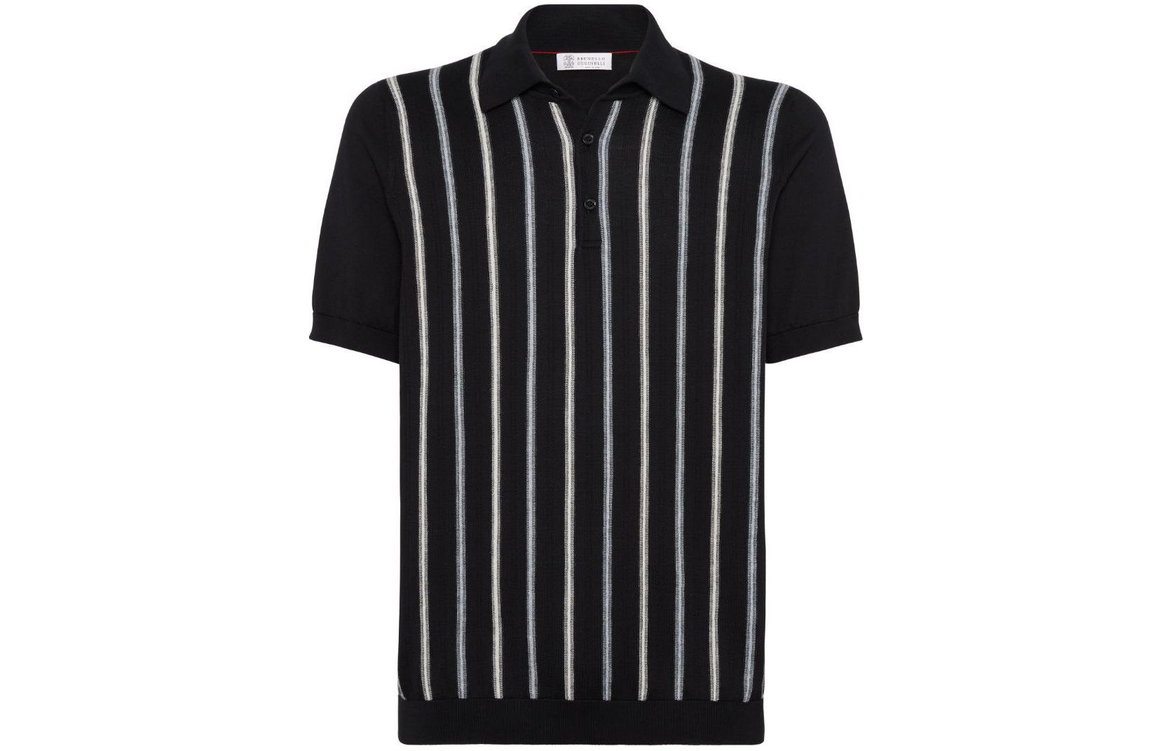Order Brunello Cucinelli SS24 黑色條紋珠飾短袖Polo衫 M29804905-CUC27