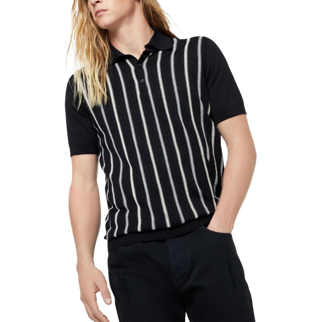 Lookbook Brunello Cucinelli SS24 黑色條紋珠飾短袖Polo衫 M29804905-CUC27