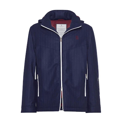 Brunello Cucinelli SS24 Blue Striped Print Puffer Jacket with Zipper. M208MKG05-C010