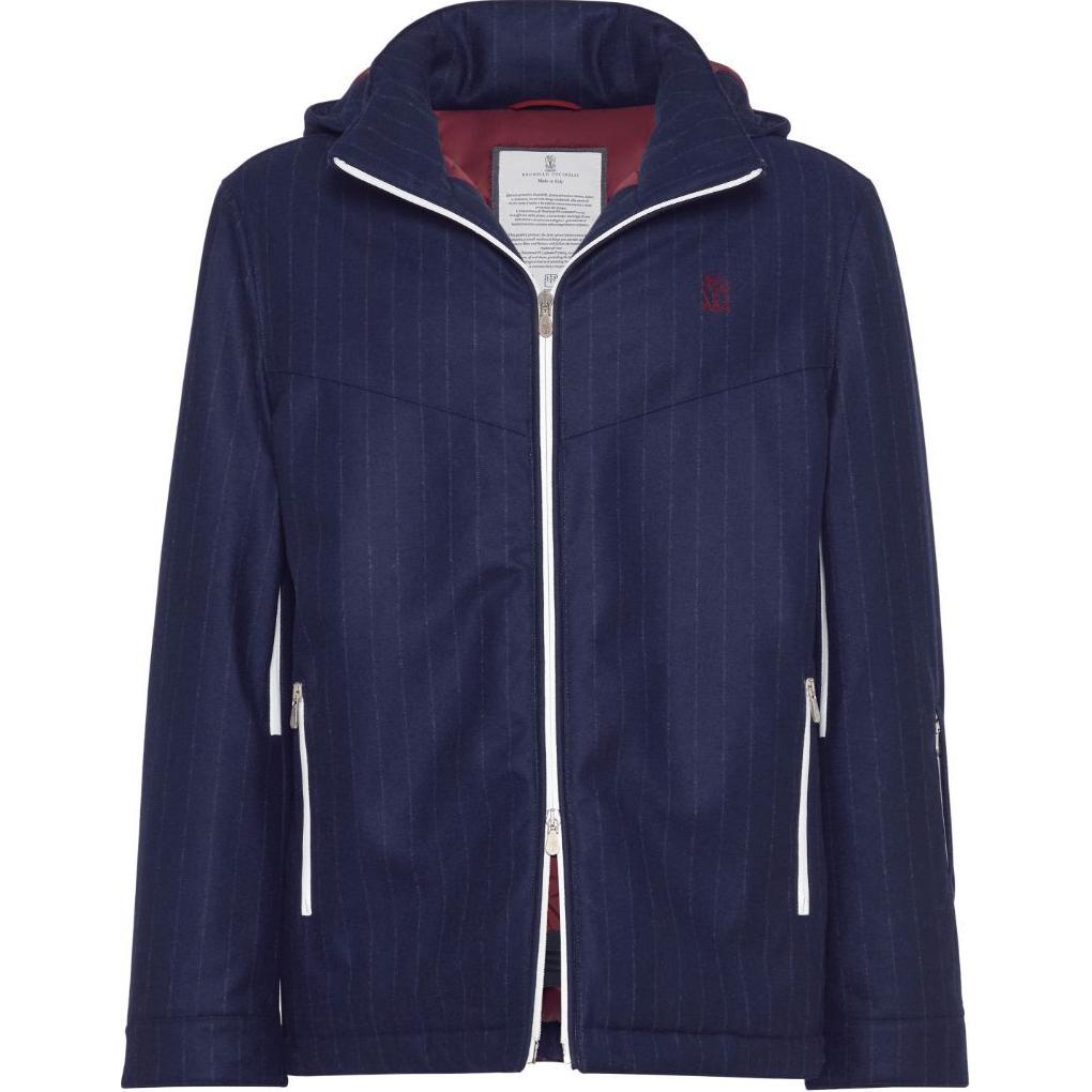 Order Brunello Cucinelli SS24 藍色條紋印花拉鍊羽絨外套 M208MKG05-C010