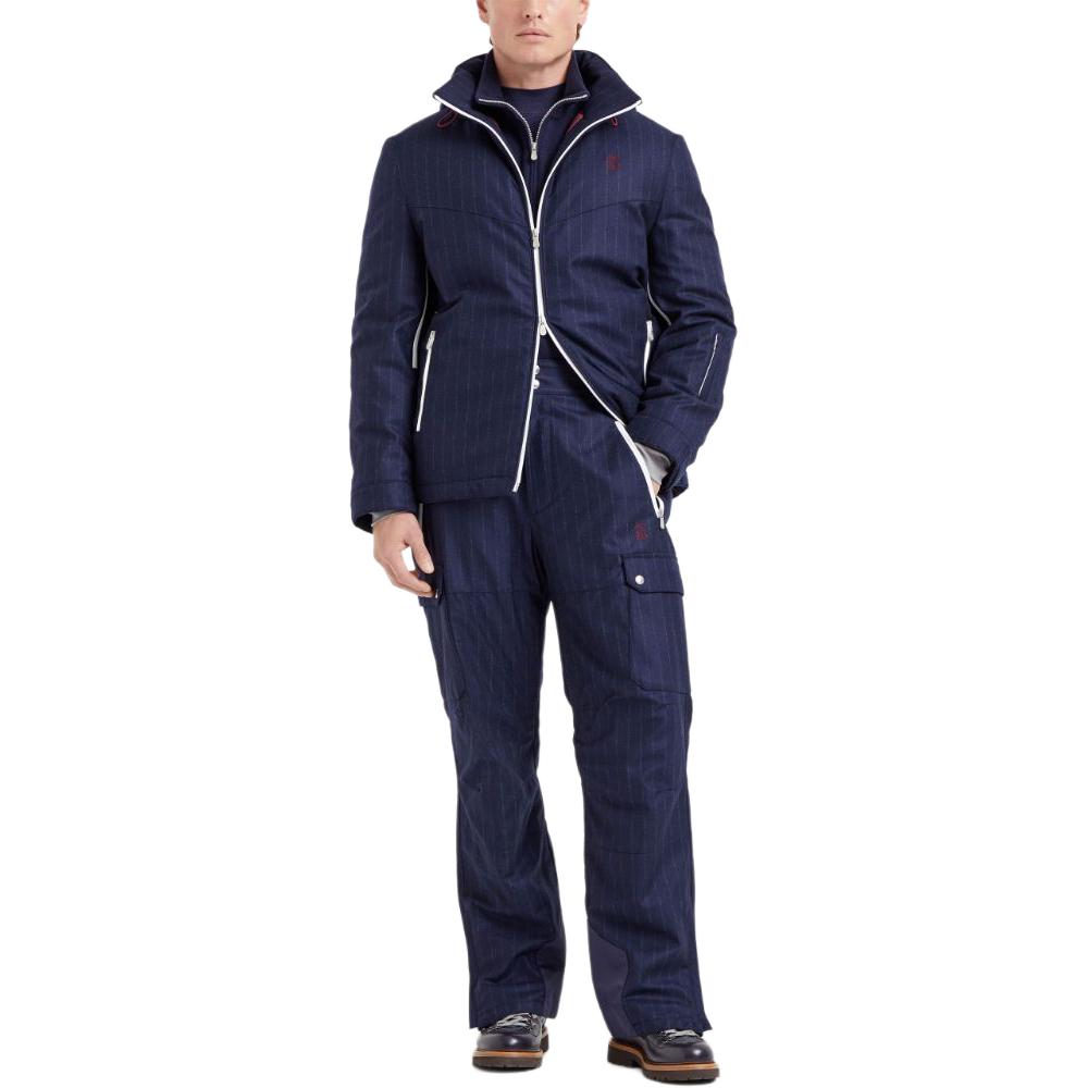 Lookbook Brunello Cucinelli SS24 藍色條紋印花拉鍊羽絨外套 M208MKG05-C010